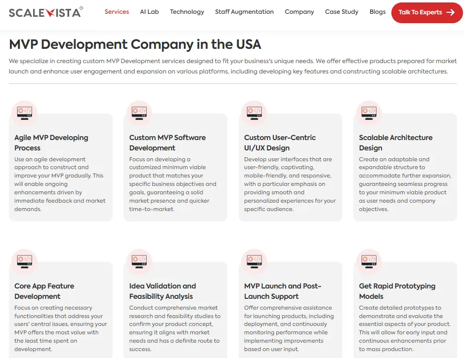 MVP development services of Scalevista