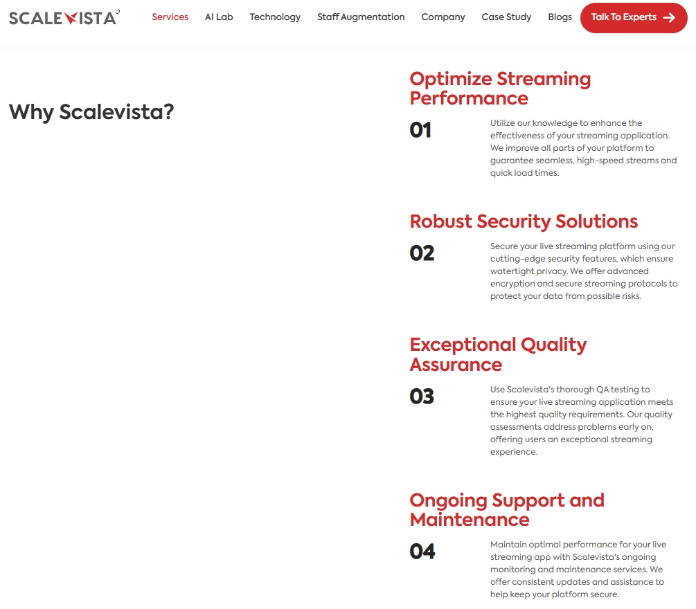 Live streaming app development features by Scalevista