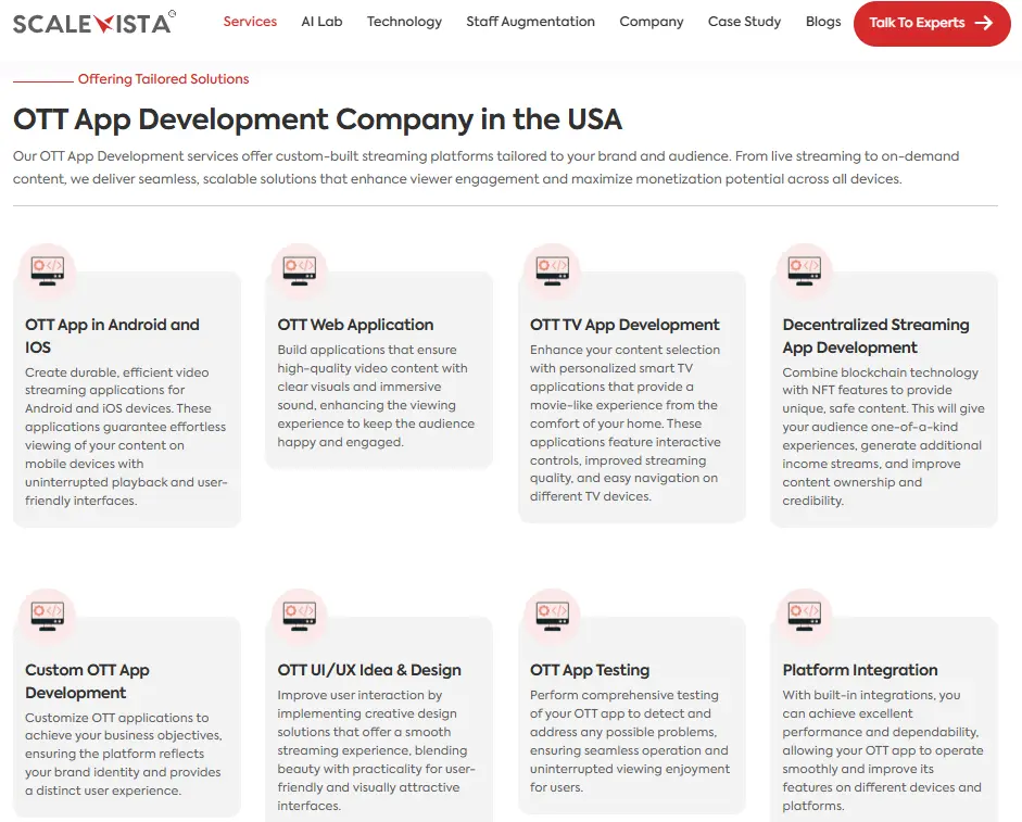 OTT App Development Services offered by Scalevista